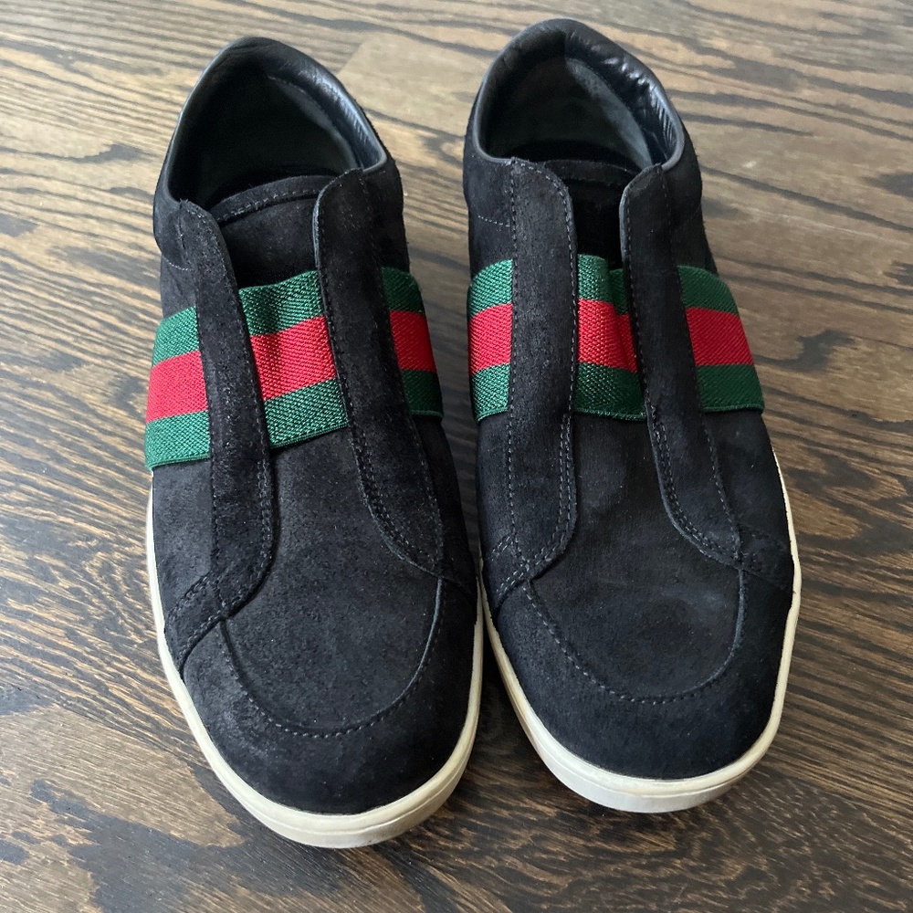 Gucci Black Sneakers with Red and Green Stripes